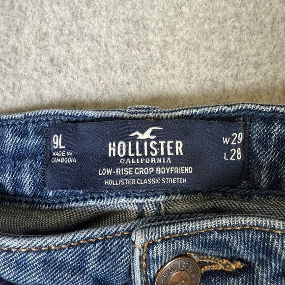 Hollister Womens Size 29 Low Rise Cropped Boyfriend Denim Jeans Blue Destroyed - Picture 6 of 9